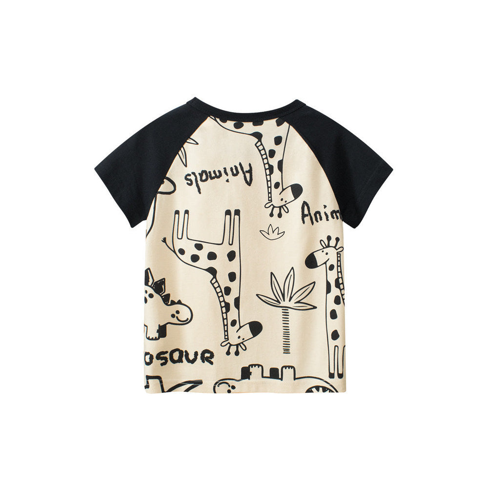 MyKids-USA® Boys’ Dinosaurs Cartoon and Letters Print T-shirt in European and American Style