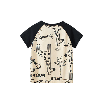MyKids-USA® Boys’ Dinosaurs Cartoon and Letters Print T-shirt in European and American Style