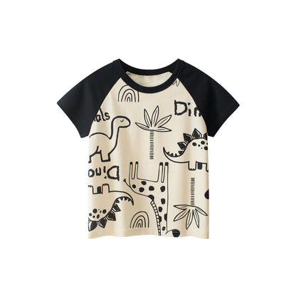 MyKids-USA® Boys’ Dinosaurs Cartoon and Letters Print T-shirt in European and American Style