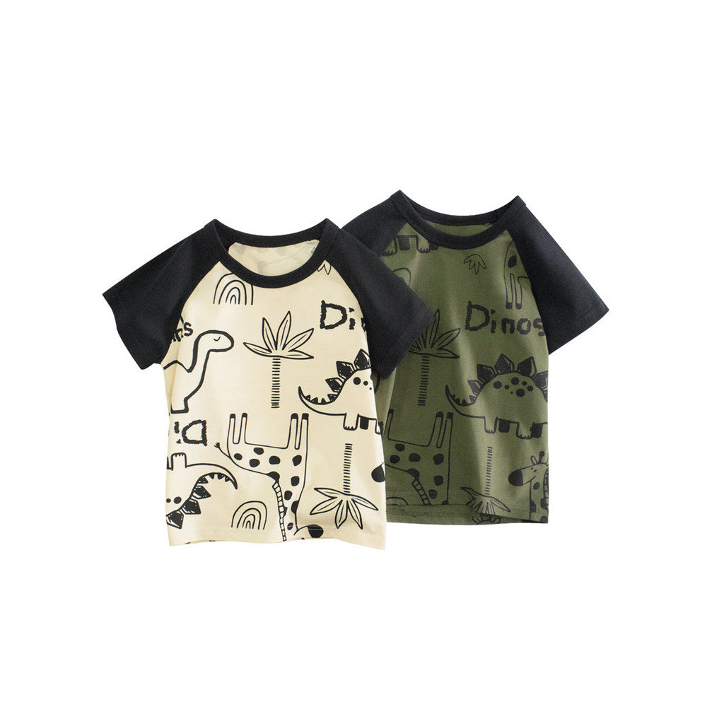 MyKids-USA® Boys’ Dinosaurs Cartoon and Letters Print T-shirt in European and American Style