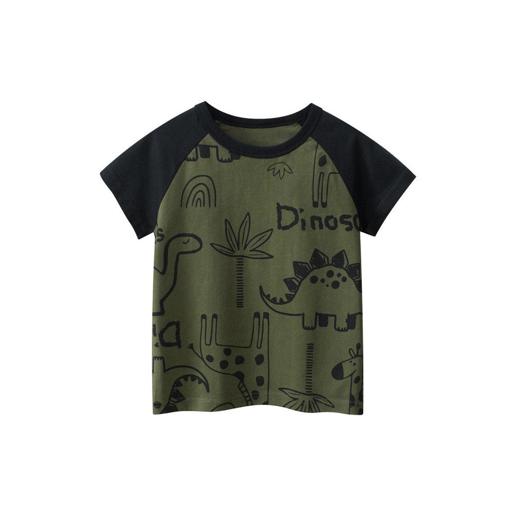 MyKids-USA® Boys’ Dinosaurs Cartoon and Letters Print T-shirt in European and American Style