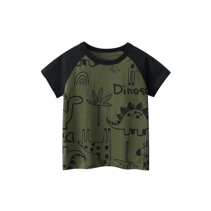 MyKids-USA® Boys’ Dinosaurs Cartoon and Letters Print T-shirt in European and American Style