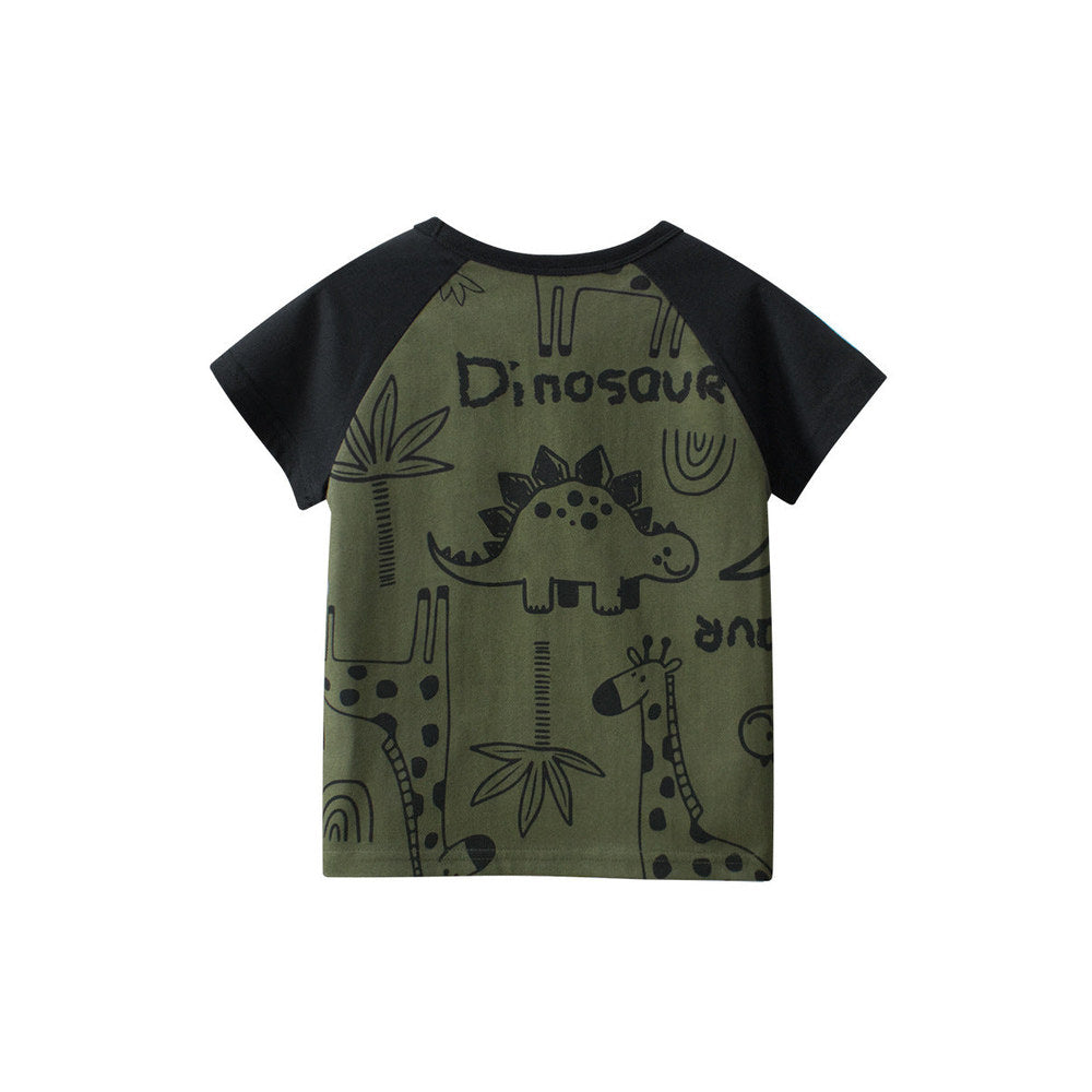 MyKids-USA® Boys’ Dinosaurs Cartoon and Letters Print T-shirt in European and American Style
