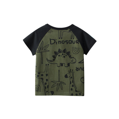 MyKids-USA® Boys’ Dinosaurs Cartoon and Letters Print T-shirt in European and American Style