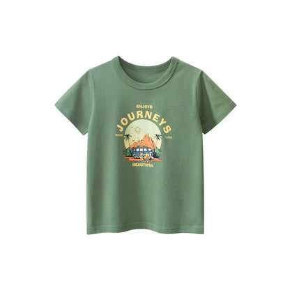 MyKids-USA® Boys’ Cartoon Scenery and Letters Print T-shirt in European and American Style