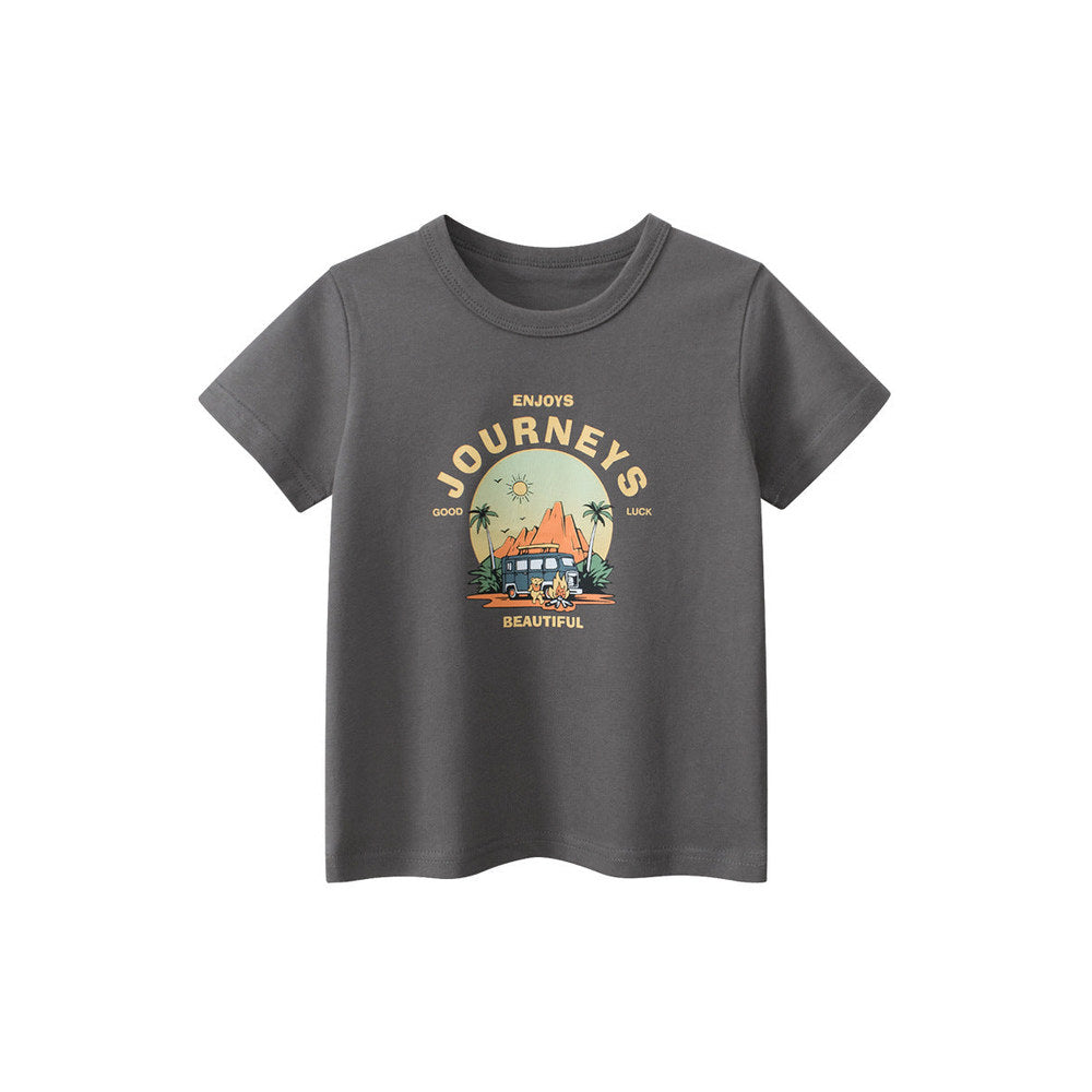 MyKids-USA® Boys’ Cartoon Scenery and Letters Print T-shirt in European and American Style