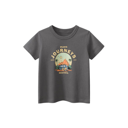 MyKids-USA® Boys’ Cartoon Scenery and Letters Print T-shirt in European and American Style