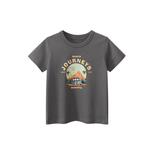 MyKids-USA® Boys’ Cartoon Scenery and Letters Print T-shirt in European and American Style