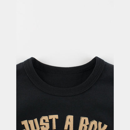 MyKids-USA® Boys’ Cartoon Dinosaur and Letters Print T-shirt in European and American Style