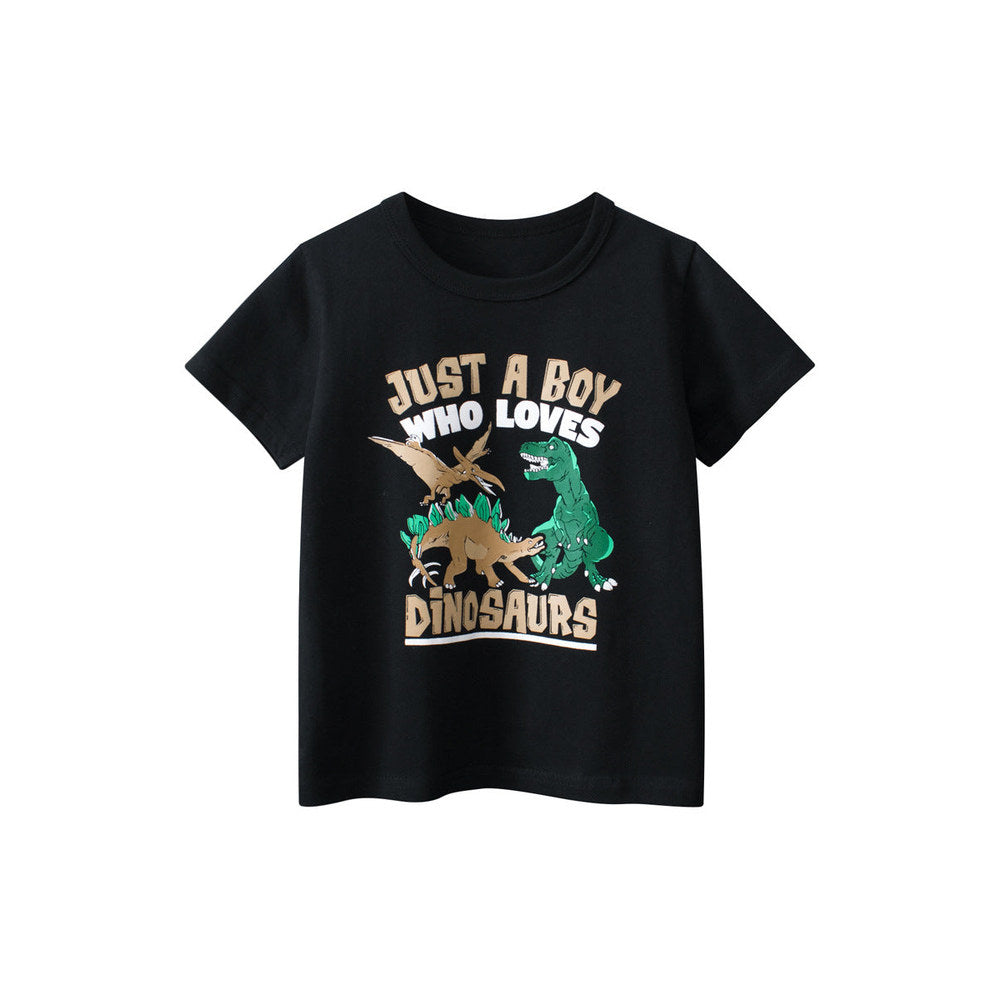 MyKids-USA® Boys’ Cartoon Dinosaur and Letters Print T-shirt in European and American Style