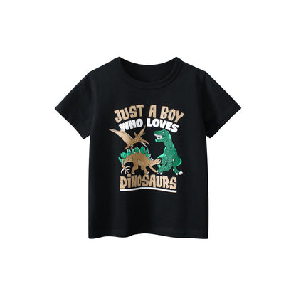MyKids-USA® Boys’ Cartoon Dinosaur and Letters Print T-shirt in European and American Style