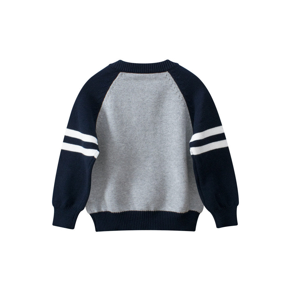 MyKids-USA® European and American Style Boys’ Outerwear: Striped Long Sleeves Single Breasted Knitted Coat for Children