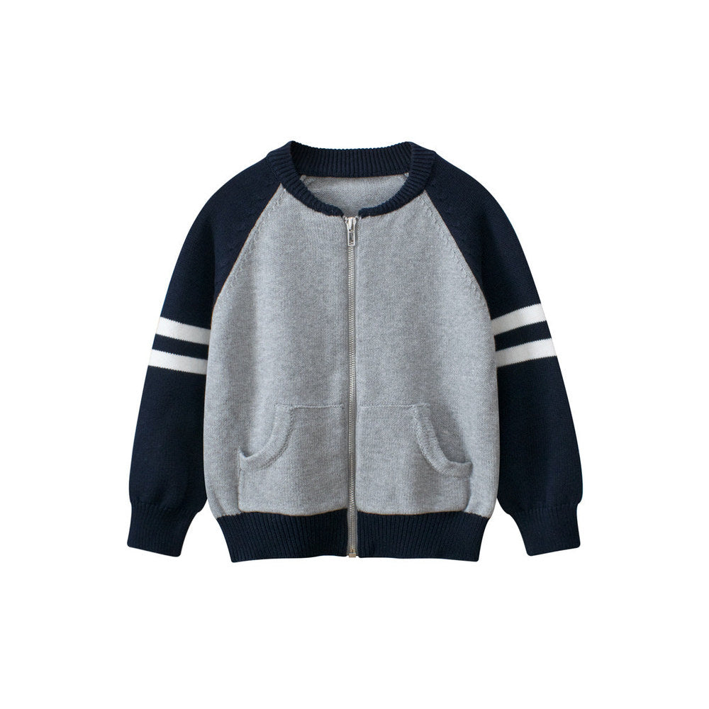 MyKids-USA® European and American Style Boys’ Outerwear: Striped Long Sleeves Single Breasted Knitted Coat for Children