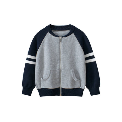 MyKids-USA® European and American Style Boys’ Outerwear: Striped Long Sleeves Single Breasted Knitted Coat for Children