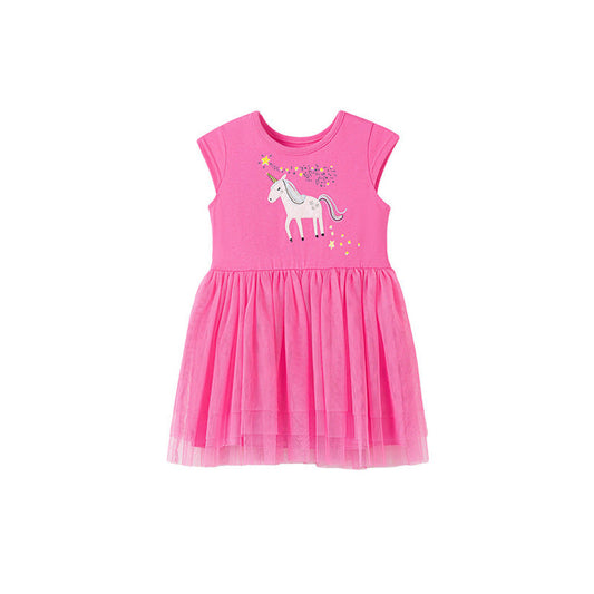 MyKids-USA® Summer Pure Cotton Cartoon Unicorn Pattern Sleeveless Dress for Stylish Girls