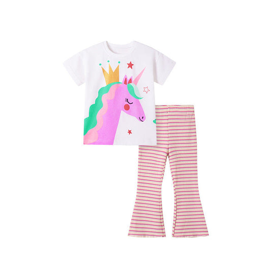 MyKids-USA® Baby Kids Cartoon Unicorn Pattern T-shirt and Striped Pants Clothing Set for Girls
