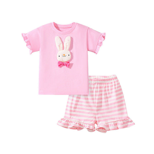 MyKids-USA® Baby Kids Cartoon Rabbit Pattern T-shirt and Striped Bloomers Clothing Set for Girls