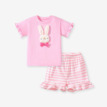 MyKids-USA® Baby Kids Cartoon Rabbit Pattern T-shirt and Striped Bloomers Clothing Set for Girls