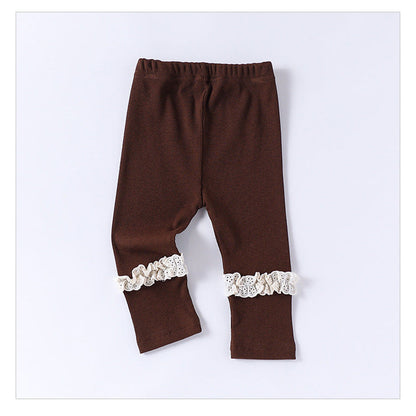 MyKids-USA® Children’s Lace Trim Attached Breathable Pants for Girls – Home Trousers