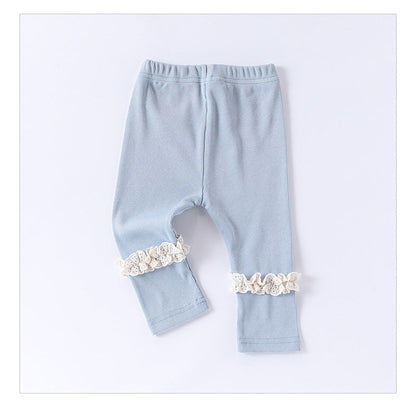 MyKids-USA® Children’s Lace Trim Attached Breathable Pants for Girls – Home Trousers