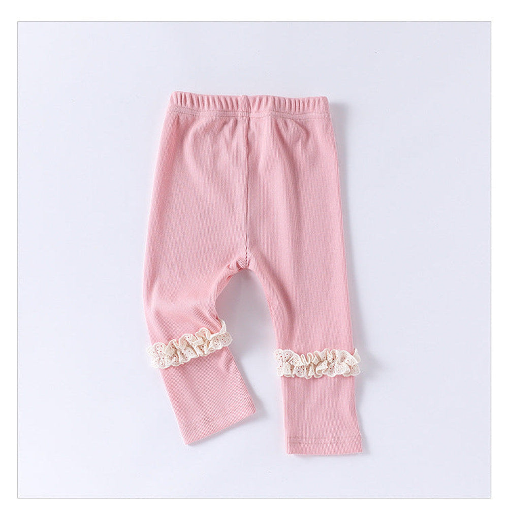 MyKids-USA® Children’s Lace Trim Attached Breathable Pants for Girls – Home Trousers