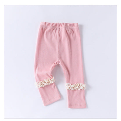 MyKids-USA® Children’s Lace Trim Attached Breathable Pants for Girls – Home Trousers