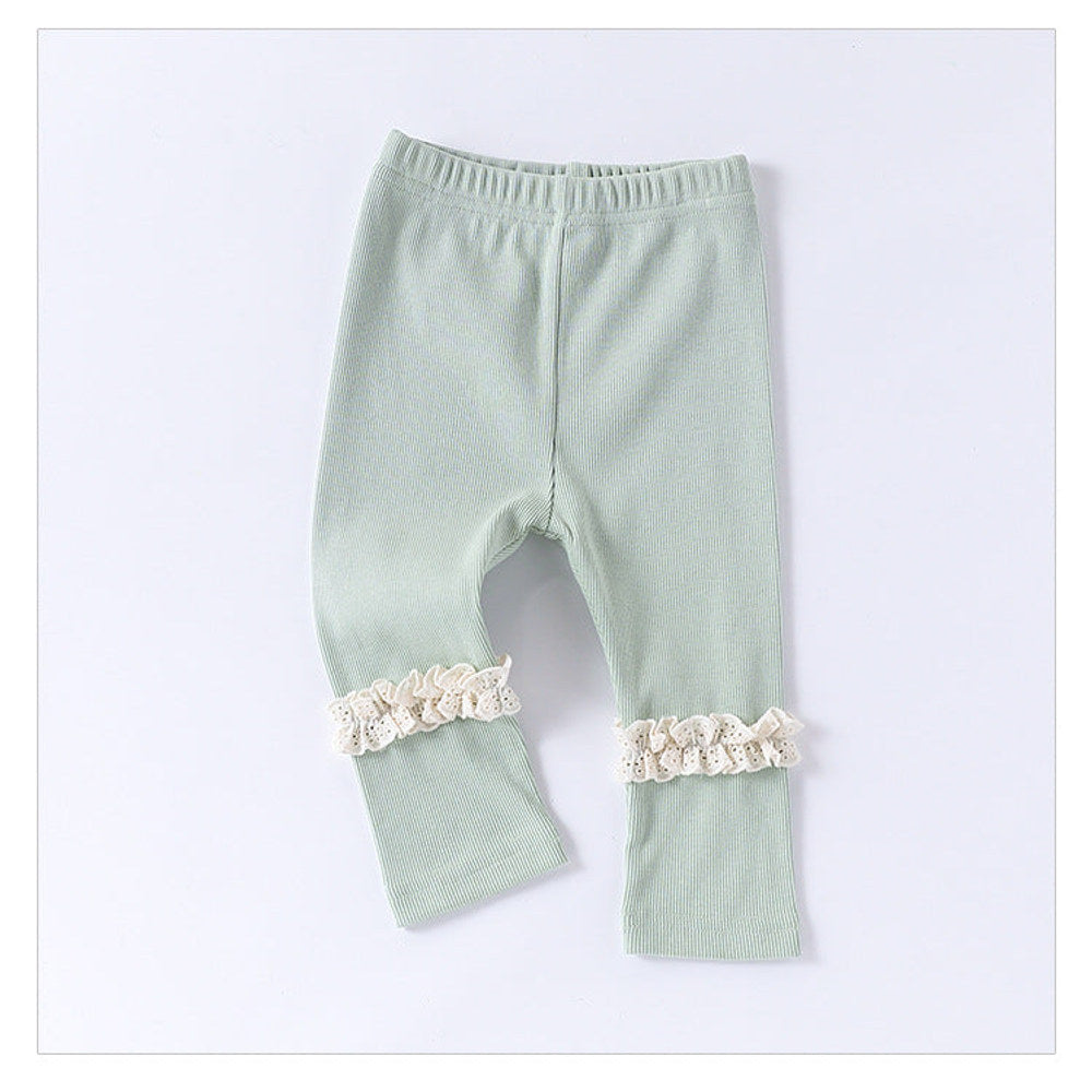 MyKids-USA® Children’s Lace Trim Attached Breathable Pants for Girls – Home Trousers