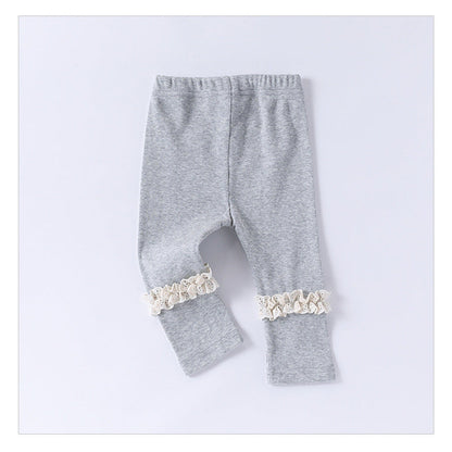 MyKids-USA® Children’s Lace Trim Attached Breathable Pants for Girls – Home Trousers