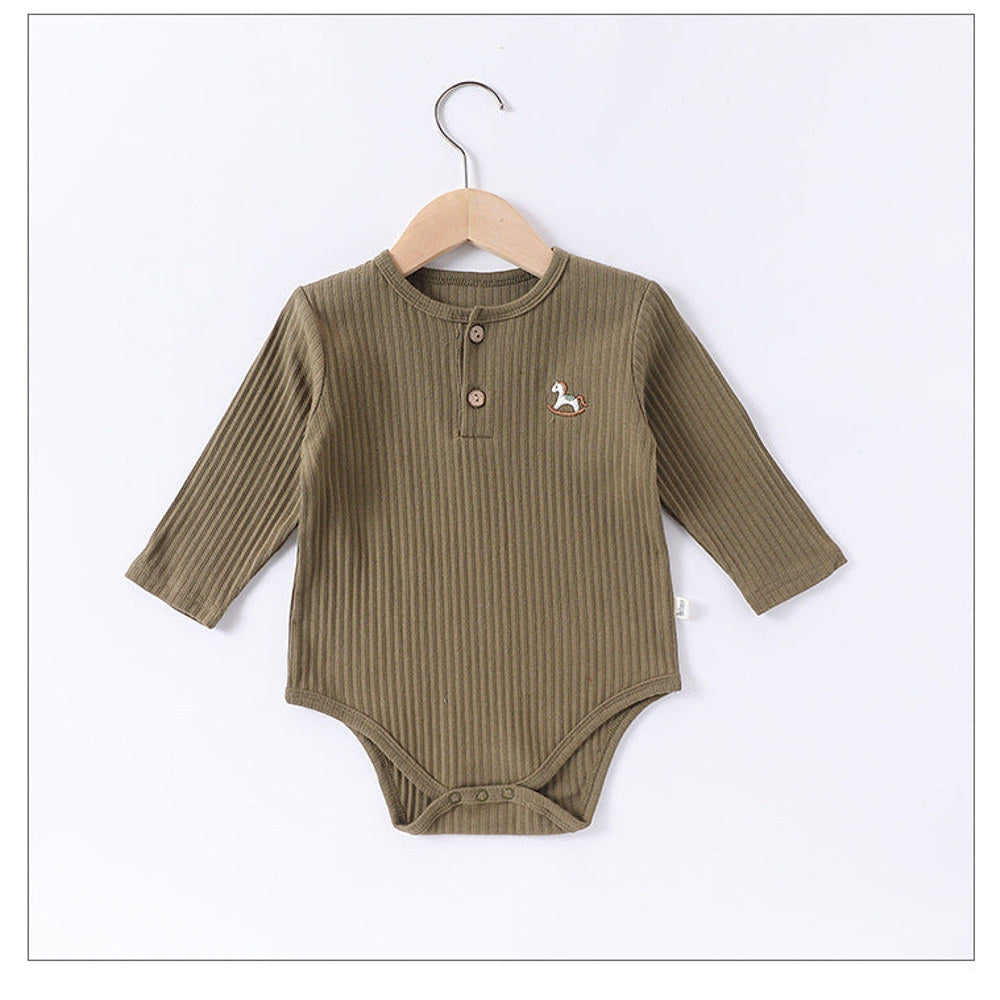 MyKids-USA® Baby Unisex Long Sleeves Striped bodysuit Bodysuits with Simple Embroidery