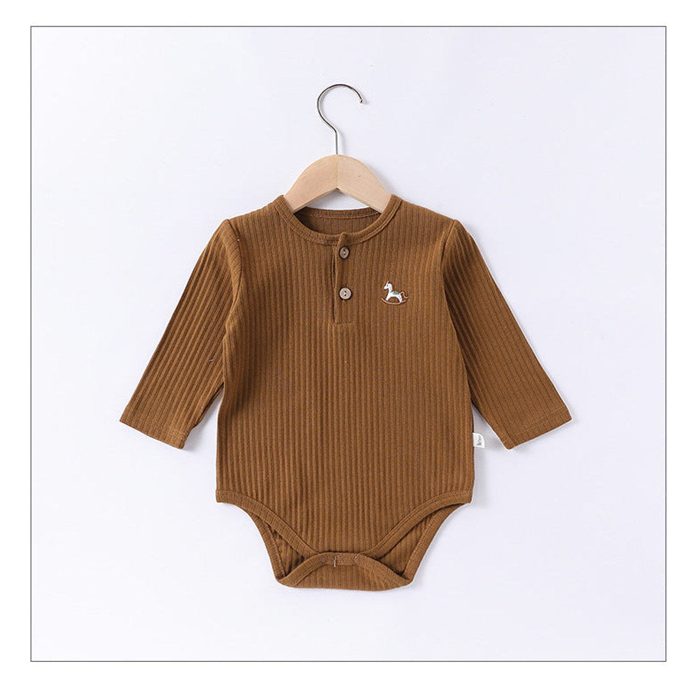 MyKids-USA® Baby Unisex Long Sleeves Striped bodysuit Bodysuits with Simple Embroidery