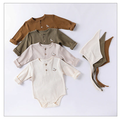 MyKids-USA® Baby Unisex Long Sleeves Striped bodysuit Bodysuits with Simple Embroidery