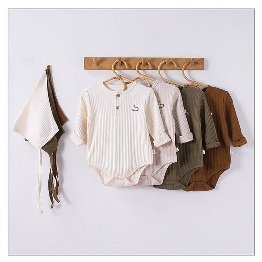 MyKids-USA® Baby Unisex Long Sleeves Striped bodysuit Bodysuits with Simple Embroidery