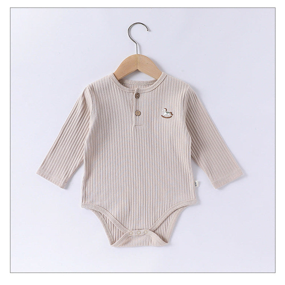 MyKids-USA® Baby Unisex Long Sleeves Striped bodysuit Bodysuits with Simple Embroidery