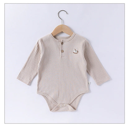 MyKids-USA® Baby Unisex Long Sleeves Striped bodysuit Bodysuits with Simple Embroidery