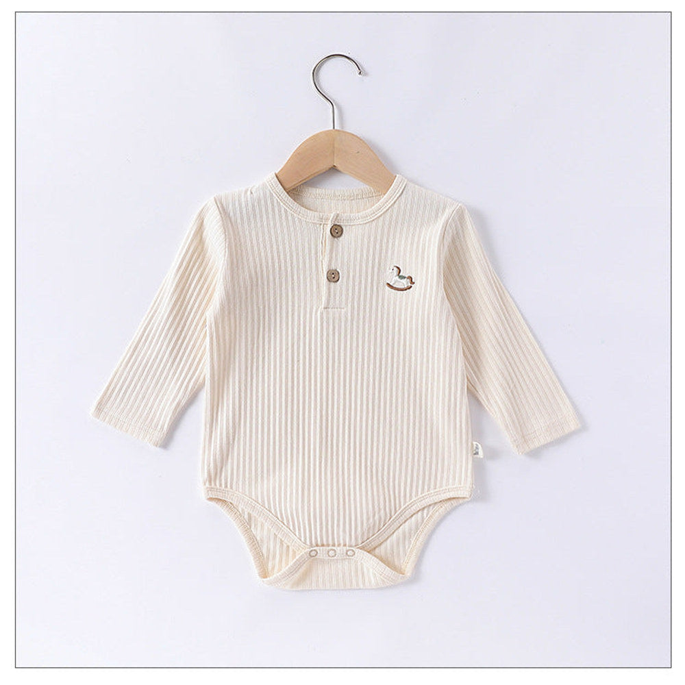 MyKids-USA® Baby Unisex Long Sleeves Striped bodysuit Bodysuits with Simple Embroidery