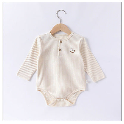 MyKids-USA® Baby Unisex Long Sleeves Striped bodysuit Bodysuits with Simple Embroidery
