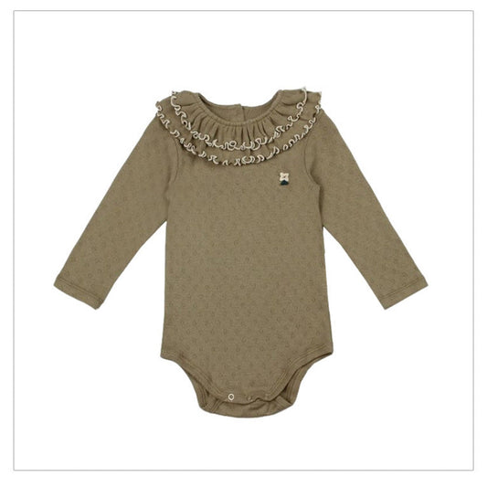 MyKids-USA® Baby Girls Long Sleeves Ruffle Design bodysuit Bodysuits with Simple Embroidery