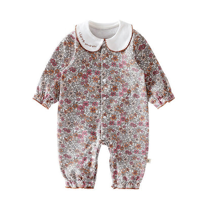 MyKids-USA® Baby Girls Long Sleeves Floral Pattern Rompers with Simple Embroidery