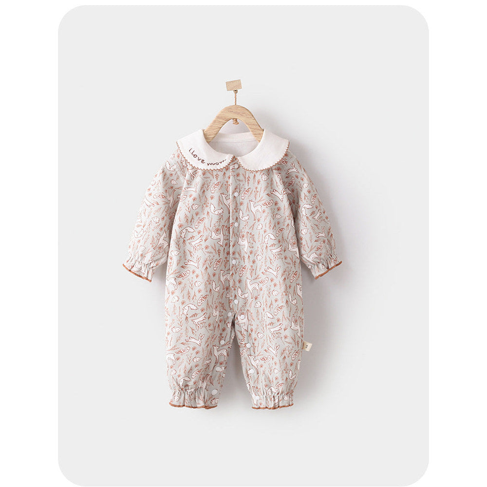 MyKids-USA® Baby Girls Long Sleeves Floral Pattern Rompers with Simple Embroidery