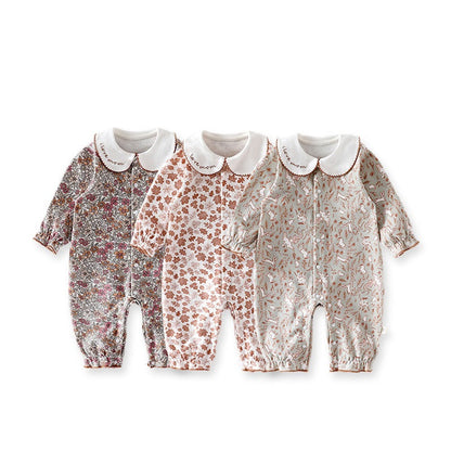 MyKids-USA® Baby Girls Long Sleeves Floral Pattern Rompers with Simple Embroidery