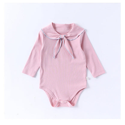 MyKids-USA® Baby Girls Long Sleeves Navy Collar bodysuit Bodysuits