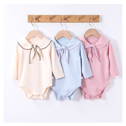 MyKids-USA® Baby Girls Long Sleeves Navy Collar bodysuit Bodysuits
