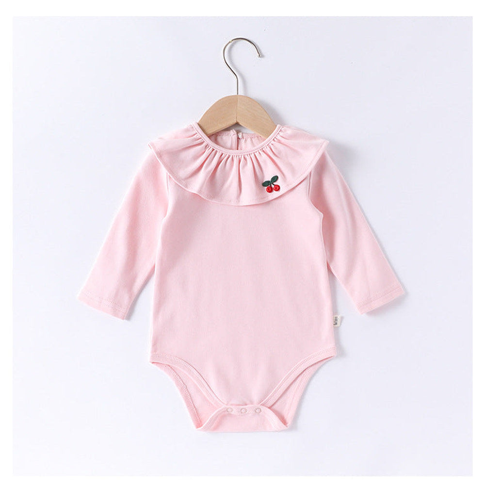 MyKids-USA® Baby Girls Long Sleeves Cherry Embroidered Collar bodysuit Bodysuits