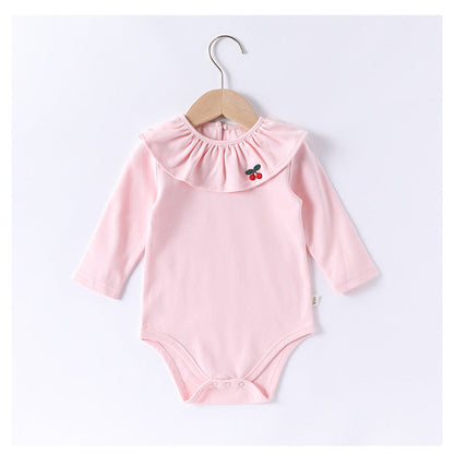 MyKids-USA® Baby Girls Long Sleeves Cherry Embroidered Collar bodysuit Bodysuits