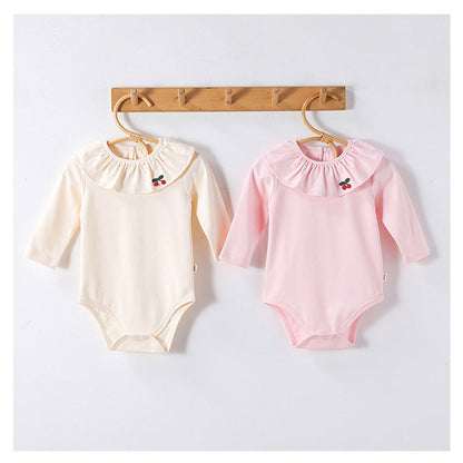 MyKids-USA® Baby Girls Long Sleeves Cherry Embroidered Collar bodysuit Bodysuits