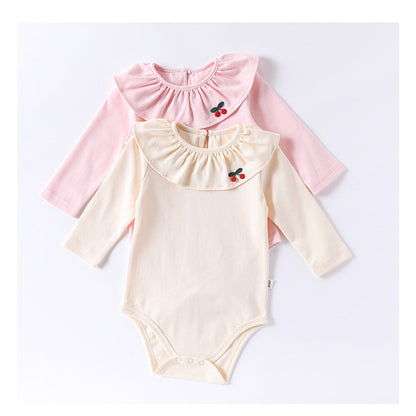 MyKids-USA® Baby Girls Long Sleeves Cherry Embroidered Collar bodysuit Bodysuits