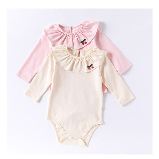 MyKids-USA® Baby Girls Long Sleeves Cherry Embroidered Collar bodysuit Bodysuits