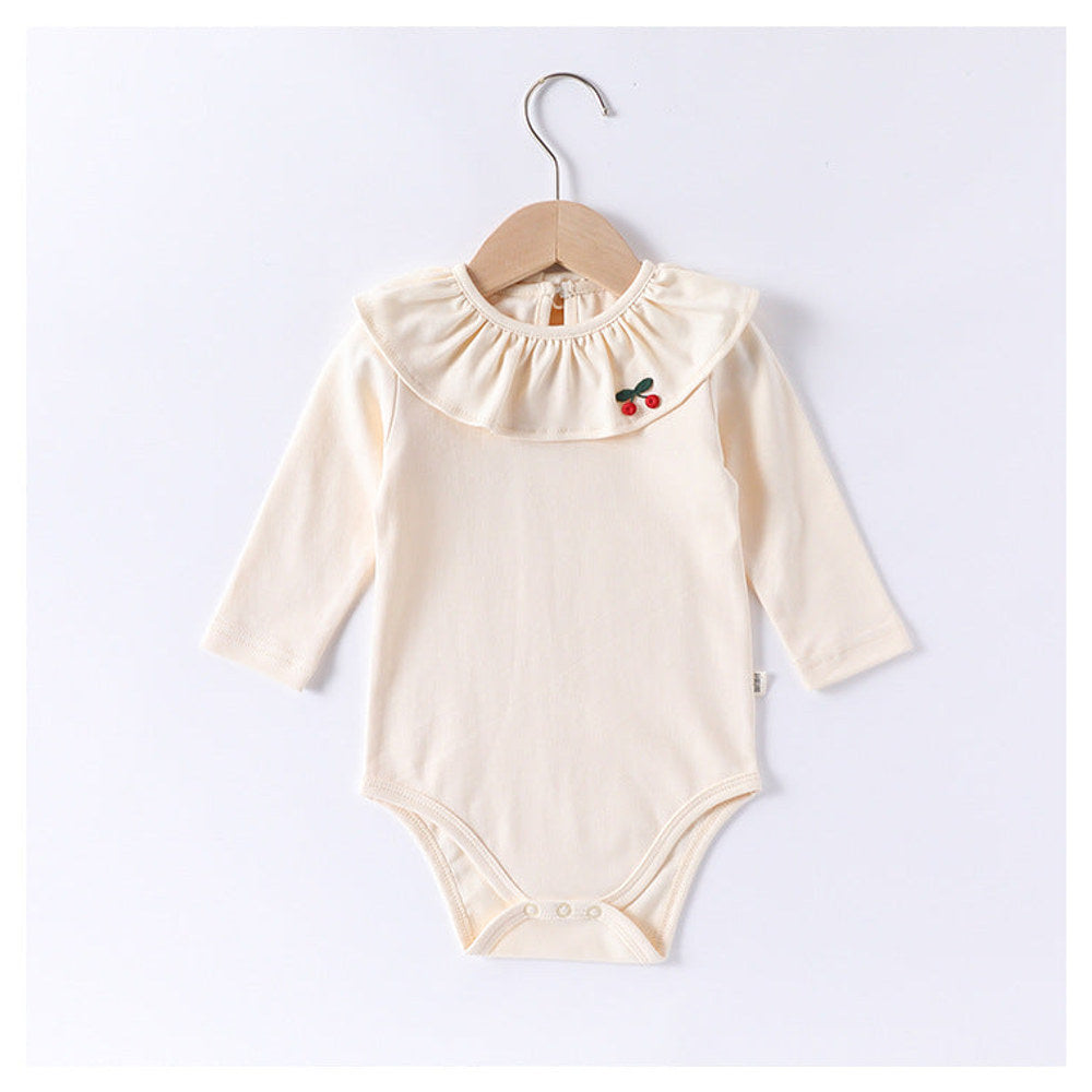 MyKids-USA® Baby Girls Long Sleeves Cherry Embroidered Collar bodysuit Bodysuits