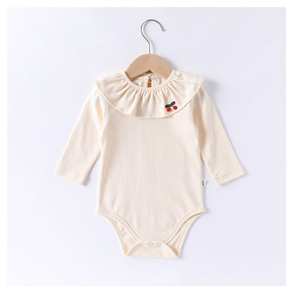 MyKids-USA® Baby Girls Long Sleeves Cherry Embroidered Collar bodysuit Bodysuits