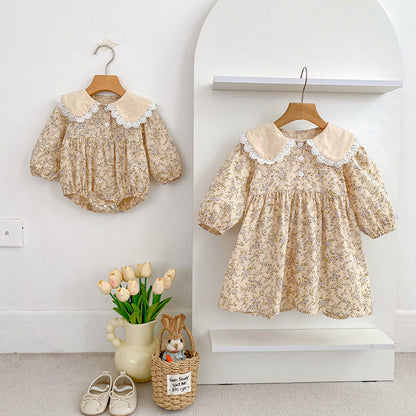 Spring Baby Girls French-style Floral Long-sleeved bodysuit and Dress – Princess Sister Matching